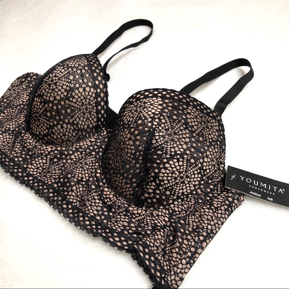 SALE❗️Black Floral Lace Longline Underwire Bra 34B - Picture 2 of 9